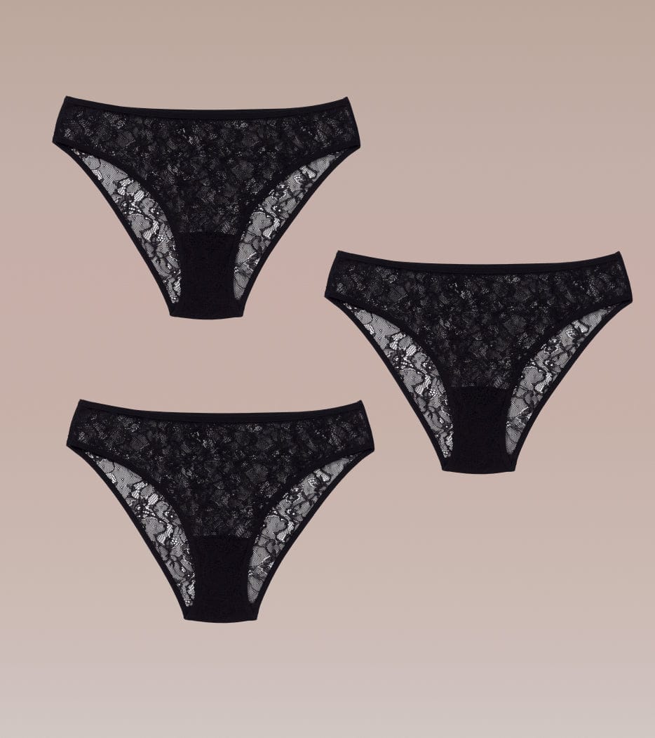 All Lace Brief Paquete Negro – 3 piezas