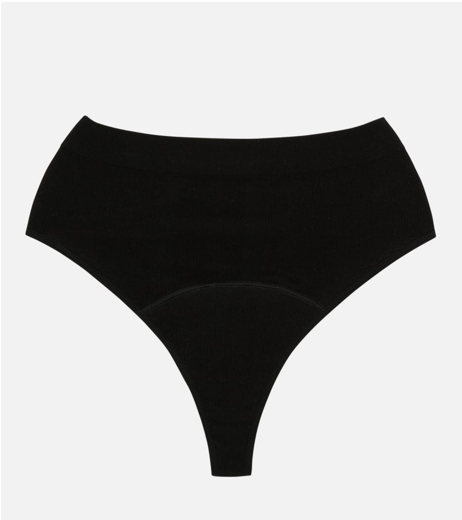 Seamless Ribbed High-Waist Thong - Negro