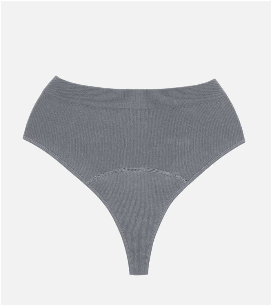 Seamless Ribbed High-Waist Thong - Graphite