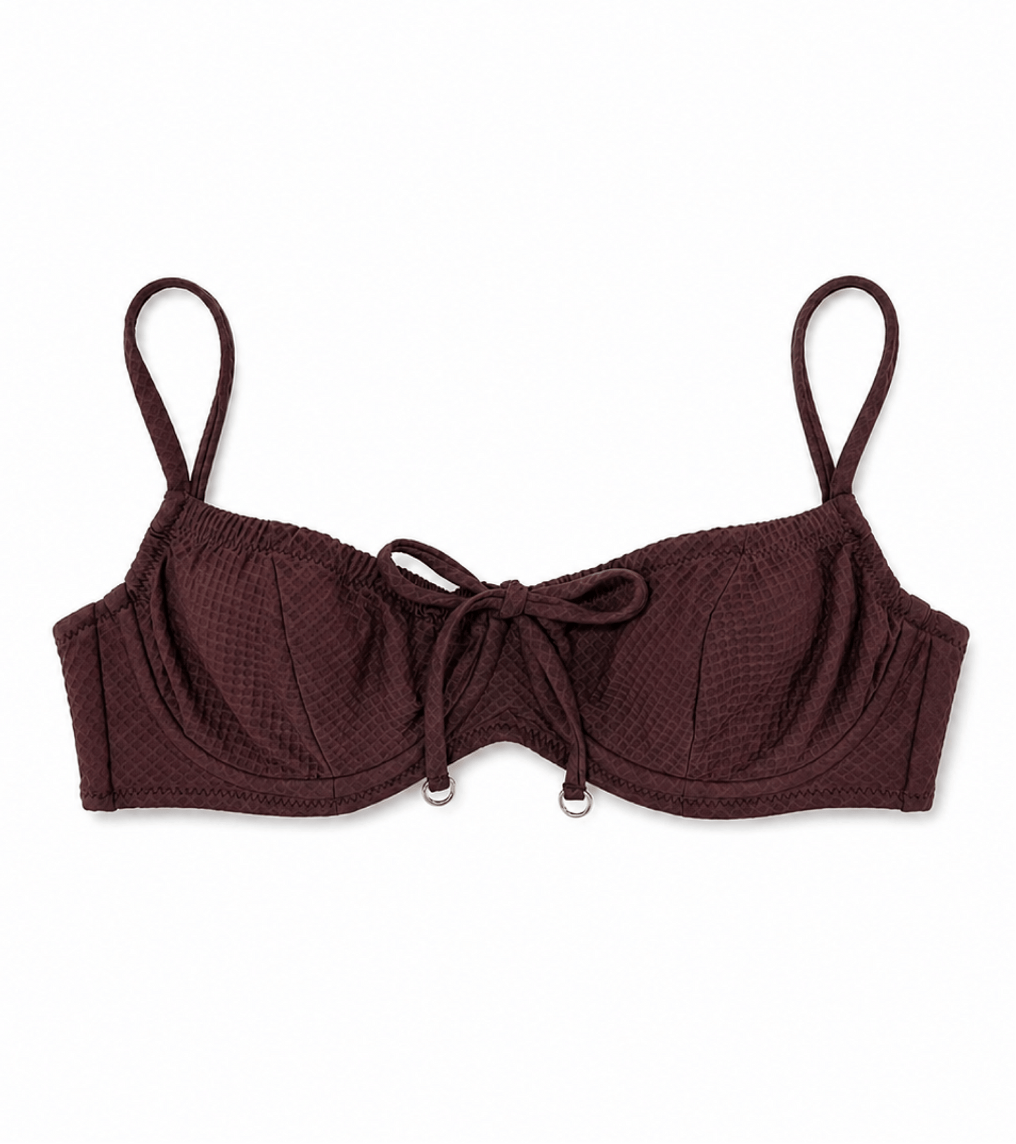 Swimwear - Waffle - Balcony - Wired - Top - Brown