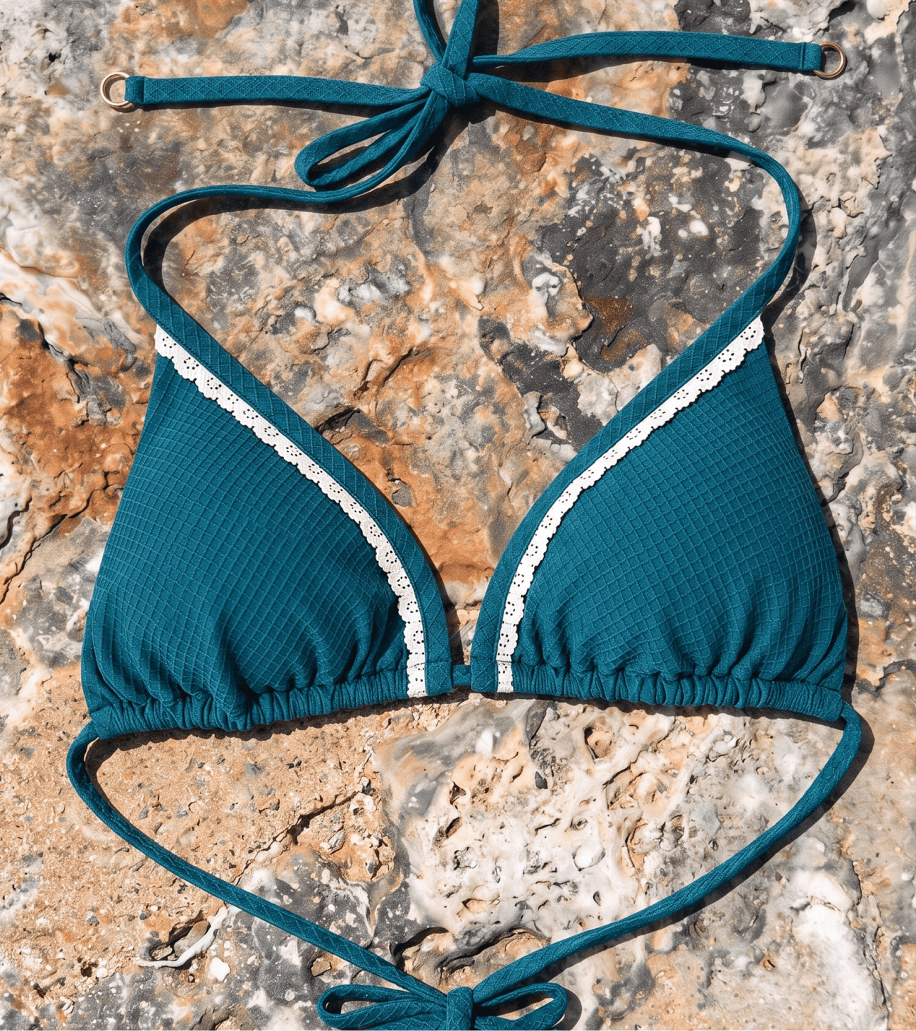 Swimwear - Waffle - Triangle - Top - Teal